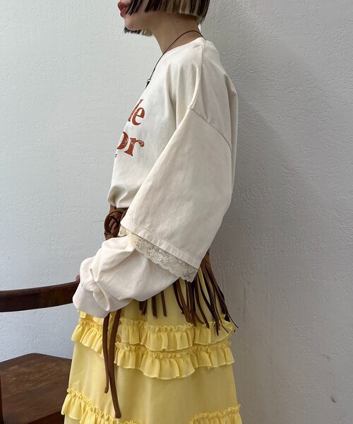 w closet（ダブルクローゼット）の「【25AW】袖レースレイヤードロンＴ（Tシャツ/カットソー・レディース・サックスブルー/イエロー/アイボリー・FREE）」の6枚目の写真