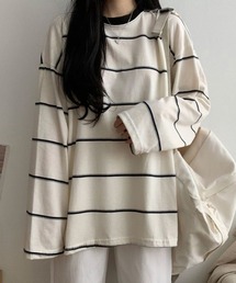 VIBGYOR | オーバーサイズ ボーダー ロンT／長袖カットソー(CZ)(Tシャツ/カットソー)
