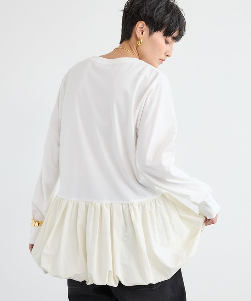 BARNYARDSTORM(バンヤードストーム)の「BARNYARDSTORM / 裾バルーンプルオーバー/マシンウォッシャブル(Tシャツ/カットソー・レディース・ブラック/ホワイト・FREE)」の15枚目の写真