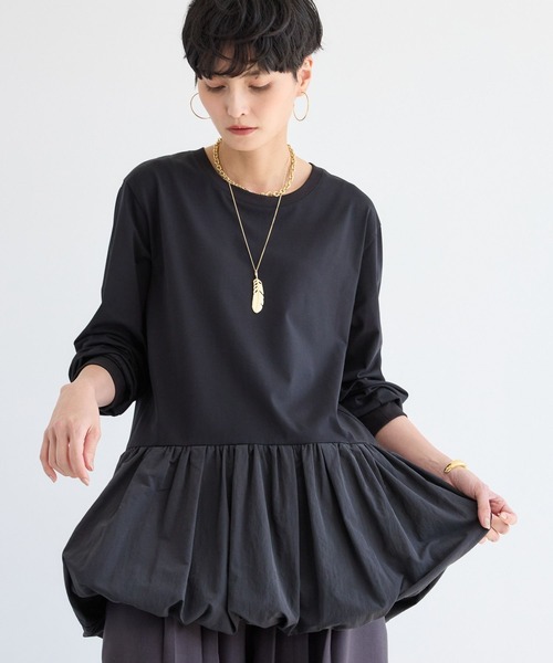 BARNYARDSTORM(バンヤードストーム)の「BARNYARDSTORM / 裾バルーンプルオーバー/マシンウォッシャブル(Tシャツ/カットソー・レディース・ブラック/ホワイト・FREE)」の7枚目の写真