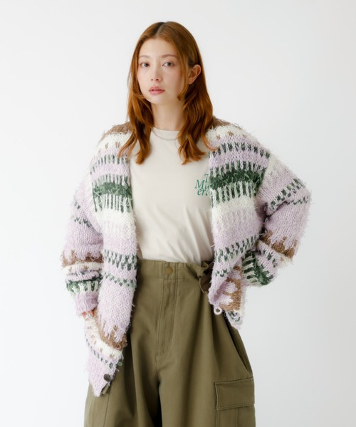 Johnbull（ジョンブル）の「【JOHNBULL/ジョンブル】ファンシーカーディガン /ニットカーディガン / ファンシーヤーン【WEB限定】（カーディガン/ボレロ・レディース・ラベンダー/ネイビー・フリー）」の3枚目の写真