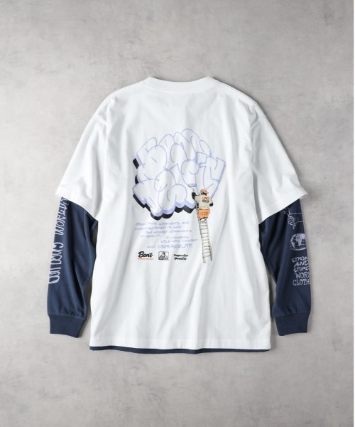 Right-on（ライトオン）の「BEN DAVIS レイヤードロングスリーブプリントＴシャツ（その他トップス・メンズ・ネイビー/ホワイト/ブラック・L/M/XL）」の2枚目の写真