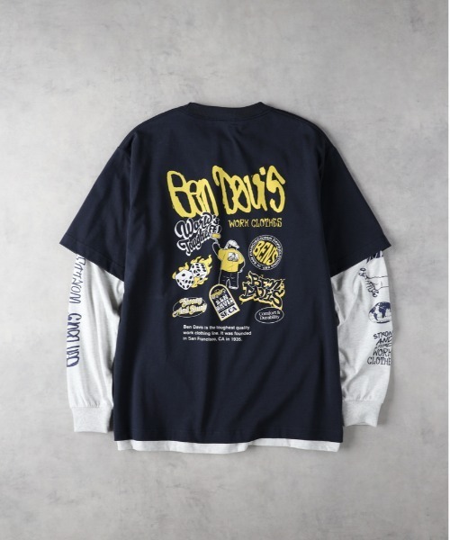 Right-on（ライトオン）の「BEN DAVIS レイヤードロングスリーブプリントＴシャツ（その他トップス・メンズ・ネイビー/ホワイト/ブラック・L/M/XL）」の10枚目の写真