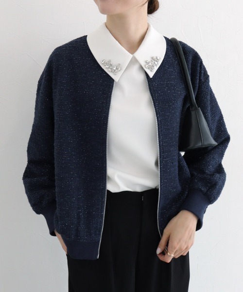 Pierrot(ピエロ)の「ツイードブルゾン(ブルゾン・レディース・ブラック/ネイビー・L/M/S)」の11枚目の写真