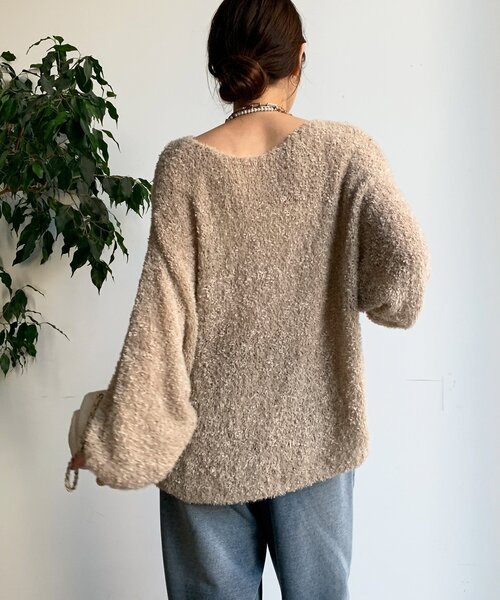 DouDou(ドゥドゥ)の「リボンヤーンフェザープルオーバー(ニット/セーター・レディース・オフホワイト/ベージュ/カーキ・FREE)」の21枚目の写真