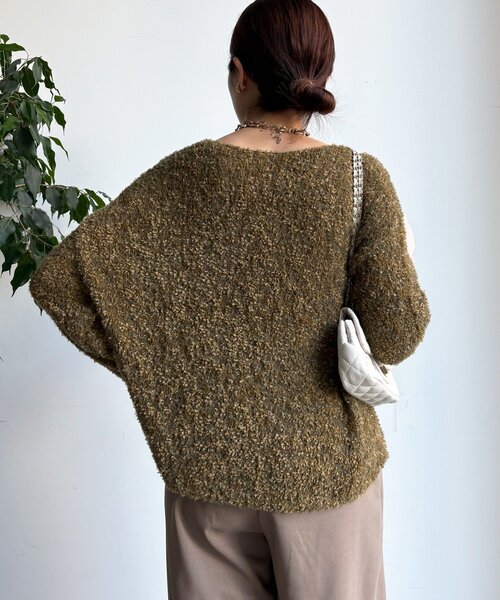 DouDou ドゥドゥ リボンヤーンフェザープルオーバー ベージュ リボンヤーンフェザープルオーバー（ニット/セーター）｜DouDou