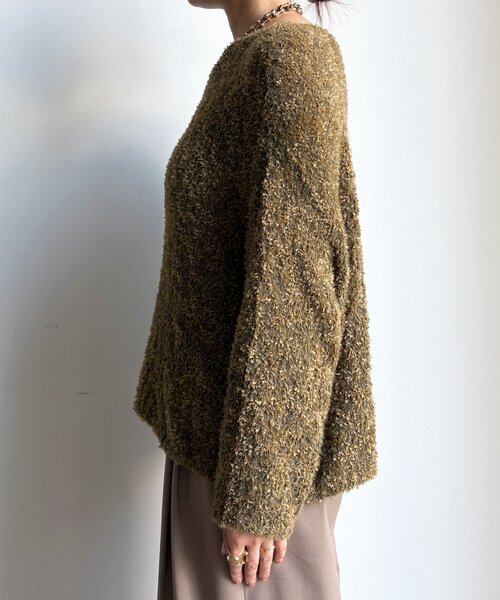 DouDou ドゥドゥ リボンヤーンフェザープルオーバー ベージュ リボンヤーンフェザープルオーバー（ニット/セーター）｜DouDou