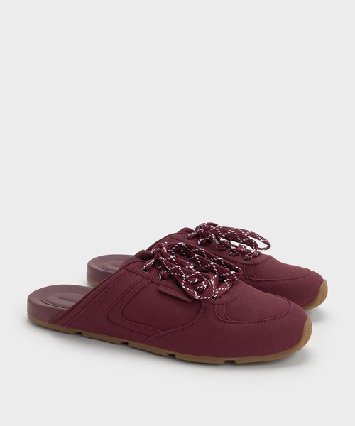 CHARLES & KEITH（チャールズ & キース）の「テクスチャー レースアップスリッポンスニーカー（スリッポン・レディース・シルバー/バーガンディー・25cm/22.5cm/23cm/23.5cm/24.5cm/25.5cm）」の3枚目の写真