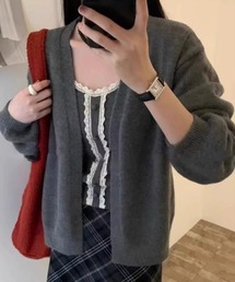 【WEB限定】ニットカーディガン+レースキャミアンサンブル［韓国ファッション ガーリー］