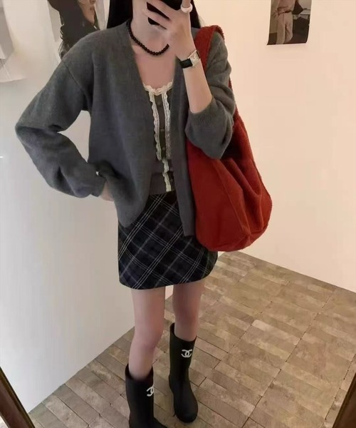 STAY MOTION（ステイモーション）の「【WEB限定】ニットカーディガン+レースキャミアンサンブル［韓国ファッション ガーリー］（カーディガン/ボレロ・レディース・ブラック/アイボリー/グレー・F）」の5枚目の写真