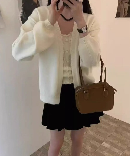 STAY MOTION（ステイモーション）の「【WEB限定】ニットカーディガン+レースキャミアンサンブル［韓国ファッション ガーリー］（カーディガン/ボレロ・レディース・ブラック/アイボリー/グレー・F）」の10枚目の写真