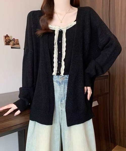 STAY MOTION（ステイモーション）の「【WEB限定】ニットカーディガン+レースキャミアンサンブル［韓国ファッション ガーリー］（カーディガン/ボレロ・レディース・ブラック/アイボリー/グレー・F）」の8枚目の写真