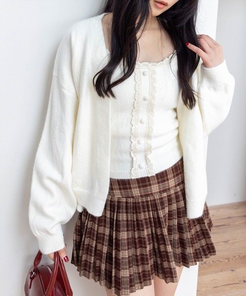 STAY MOTION（ステイモーション）の「【WEB限定】ニットカーディガン+レースキャミアンサンブル［韓国ファッション ガーリー］（カーディガン/ボレロ・レディース・ブラック/アイボリー/グレー・F）」の17枚目の写真