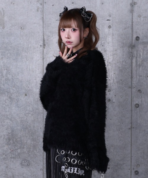 セール】ワッペン付き短丈シャギーニット（ニット/セーター）｜Amilige