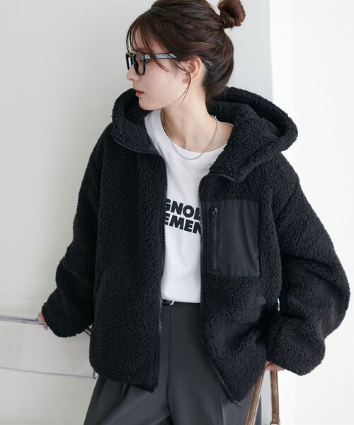 Curentsology ブラック フード付きブルゾン CONZ ブルゾン アウター ショートフードブルゾン メンズ : ZOZOTOWN