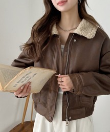 Ada. | ボア襟 ショート丈 フェイクレザー ブルゾン(ブルゾン)