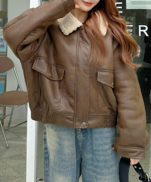 Ada.(エイダ)の「ボア襟 ショート丈 フェイクレザー ブルゾン(ブルゾン・レディース・ブラック/ブラウン・FREE)」の18枚目の写真