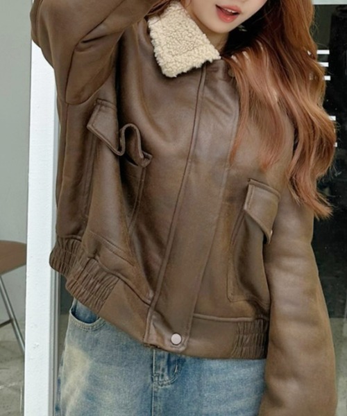 Ada.(エイダ)の「ボア襟 ショート丈 フェイクレザー ブルゾン(ブルゾン・レディース・ブラック/ブラウン・FREE)」の19枚目の写真