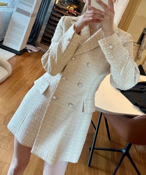 FREE STYLISTS(フリー スタイリスト)の「YUGA_YGMC Tweed double-button dress(ワンピース・レディース・ベージュ/ブラック/ホワイト・S/M)」の18枚目の写真