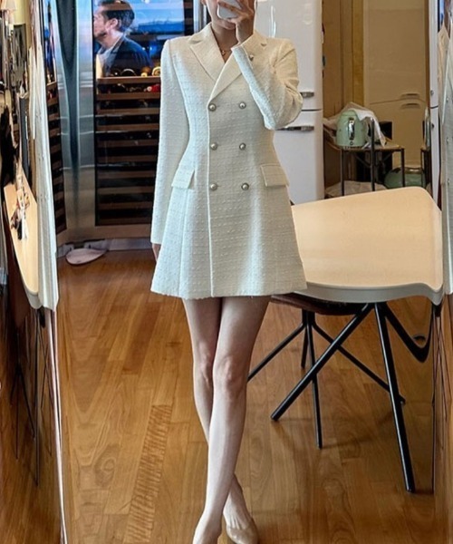 FREE STYLISTS(フリー スタイリスト)の「YUGA_YGMC Tweed double-button dress(ワンピース・レディース・ベージュ/ブラック/ホワイト・S/M)」の10枚目の写真