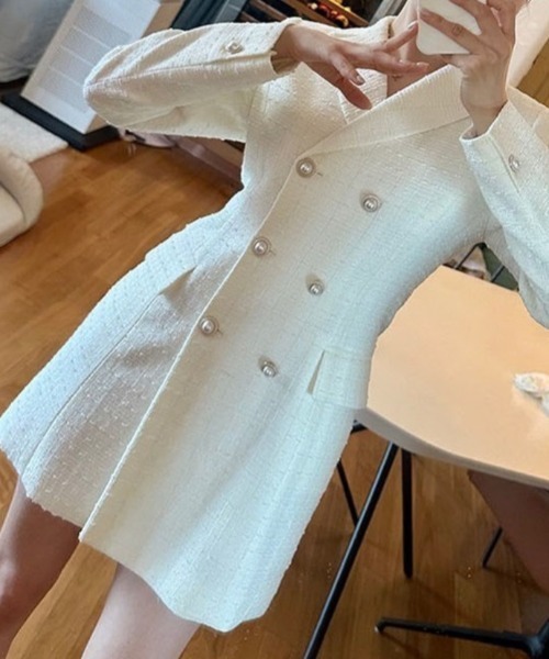 FREE STYLISTS(フリー スタイリスト)の「YUGA_YGMC Tweed double-button dress(ワンピース・レディース・ベージュ/ブラック/ホワイト・S/M)」の6枚目の写真