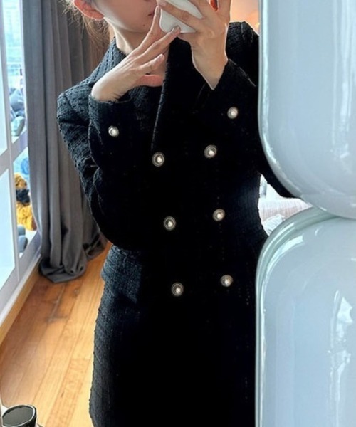 FREE STYLISTS(フリー スタイリスト)の「YUGA_YGMC Tweed double-button dress(ワンピース・レディース・ベージュ/ブラック/ホワイト・S/M)」の15枚目の写真