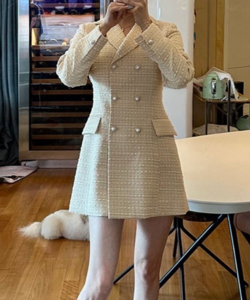 FREE STYLISTS(フリー スタイリスト)の「YUGA_YGMC Tweed double-button dress(ワンピース・レディース・ベージュ/ブラック/ホワイト・S/M)」の22枚目の写真
