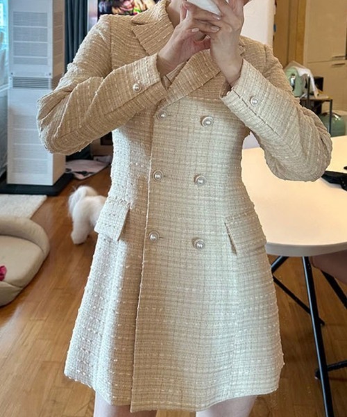 FREE STYLISTS(フリー スタイリスト)の「YUGA_YGMC Tweed double-button dress(ワンピース・レディース・ベージュ/ブラック/ホワイト・S/M)」の17枚目の写真