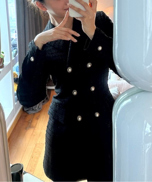 FREE STYLISTS(フリー スタイリスト)の「YUGA_YGMC Tweed double-button dress(ワンピース・レディース・ベージュ/ブラック/ホワイト・S/M)」の12枚目の写真