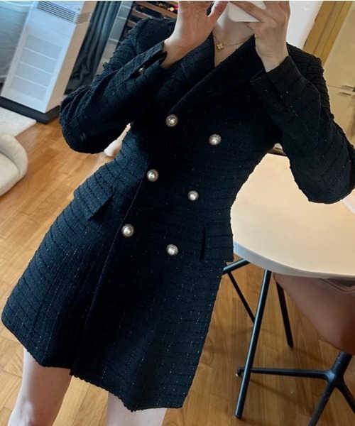 FREE STYLISTS(フリー スタイリスト)の「YUGA_YGMC Tweed double-button dress(ワンピース・レディース・ベージュ/ブラック/ホワイト・S/M)」の14枚目の写真