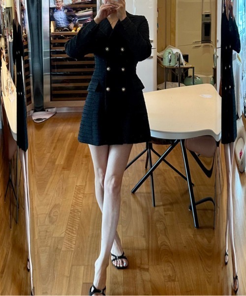 FREE STYLISTS(フリー スタイリスト)の「YUGA_YGMC Tweed double-button dress(ワンピース・レディース・ベージュ/ブラック/ホワイト・S/M)」の16枚目の写真