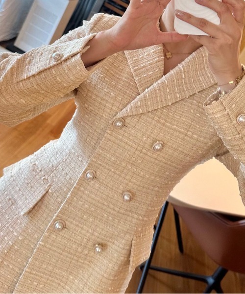 FREE STYLISTS(フリー スタイリスト)の「YUGA_YGMC Tweed double-button dress(ワンピース・レディース・ベージュ/ブラック/ホワイト・S/M)」の20枚目の写真