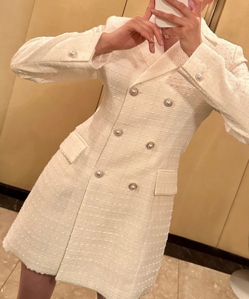 FREE STYLISTS(フリー スタイリスト)の「YUGA_YGMC Tweed double-button dress(ワンピース・レディース・ベージュ/ブラック/ホワイト・S/M)」の9枚目の写真