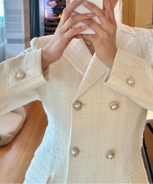 FREE STYLISTS(フリー スタイリスト)の「YUGA_YGMC Tweed double-button dress(ワンピース・レディース・ベージュ/ブラック/ホワイト・S/M)」の7枚目の写真