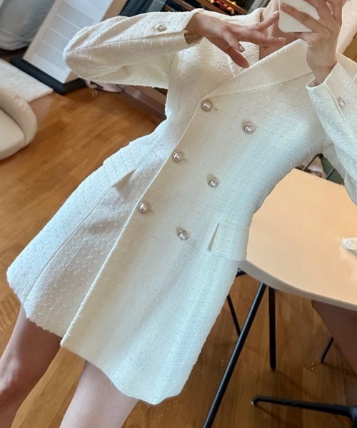 FREE STYLISTS(フリー スタイリスト)の「YUGA_YGMC Tweed double-button dress(ワンピース・レディース・ベージュ/ブラック/ホワイト・S/M)」の8枚目の写真