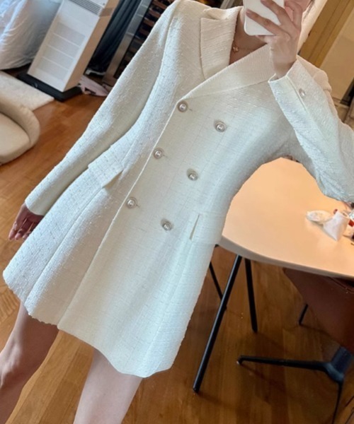 FREE STYLISTS(フリー スタイリスト)の「YUGA_YGMC Tweed double-button dress(ワンピース・レディース・ベージュ/ブラック/ホワイト・S/M)」の5枚目の写真