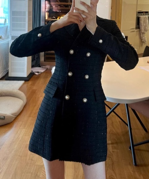 FREE STYLISTS(フリー スタイリスト)の「YUGA_YGMC Tweed double-button dress(ワンピース・レディース・ベージュ/ブラック/ホワイト・S/M)」の11枚目の写真