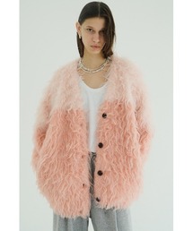 CLANEピンク カーディガン CLANE] クラネ BI COLOR SHAGGY KNIT CARDIGAN(PINK)