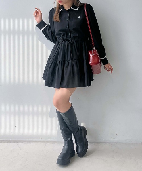 AS KNOW AS plus（アズノゥアズプラス）の「♪ウエストリボン ティアードチュニック（チュニック・レディース・ブラック系/ブラウン系/ブラック・FREE）」の9枚目の写真