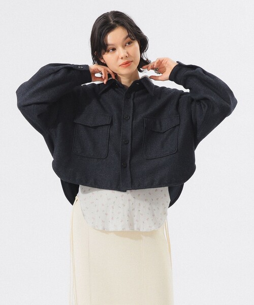 BEAMS BOY（ビームスボーイ）の「ショート ヘリンボーン CPO ジャケット（ブルゾン・レディース・ブラウン/ネイビー・ONE SIZE）」の2枚目の写真