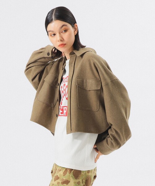 BEAMS BOY（ビームスボーイ）の「ショート ヘリンボーン CPO ジャケット（ブルゾン・レディース・ブラウン/ネイビー・ONE SIZE）」の18枚目の写真