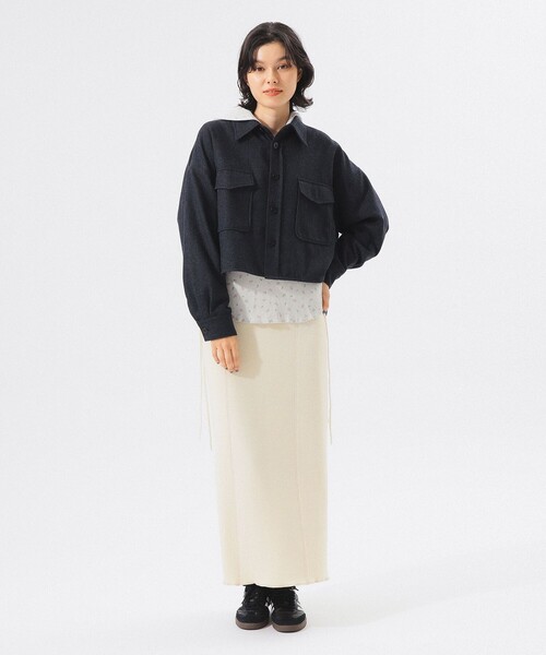 BEAMS BOY（ビームスボーイ）の「ショート ヘリンボーン CPO ジャケット（ブルゾン・レディース・ブラウン/ネイビー・ONE SIZE）」の12枚目の写真