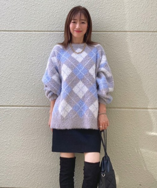 Belle Cie(ベルシー)の「ふわふわドロショルモヘアアーガイルニット(ニット/セーター・レディース・ピンク/ブルー・FREE)」の13枚目の写真