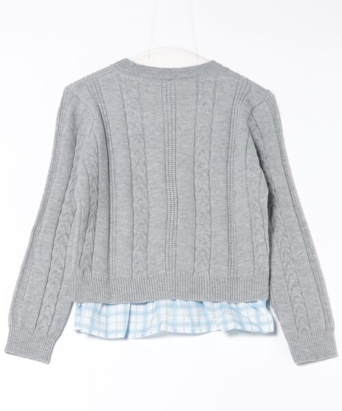 HOOK(フック)の「HOOK for girls 刺繍リボン ケーブルニットカーディガン 裾チェック切替 レイヤード風 (AW)(カーディガン/ボレロ・レディース・グレー/ライトベージュ/ピンク・FREE)」の4枚目の写真