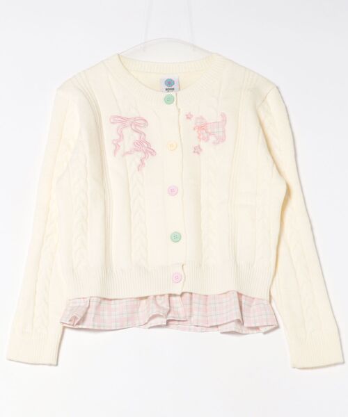 HOOK(フック)の「HOOK for girls 刺繍リボン ケーブルニットカーディガン 裾チェック切替 レイヤード風 (AW)(カーディガン/ボレロ・レディース・グレー/ライトベージュ/ピンク・FREE)」の22枚目の写真