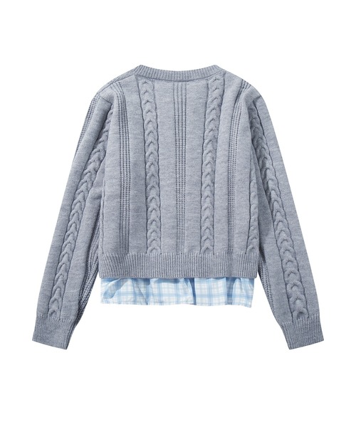 HOOK(フック)の「HOOK for girls 刺繍リボン ケーブルニットカーディガン 裾チェック切替 レイヤード風 (AW)(カーディガン/ボレロ・レディース・グレー/ライトベージュ/ピンク・FREE)」の9枚目の写真