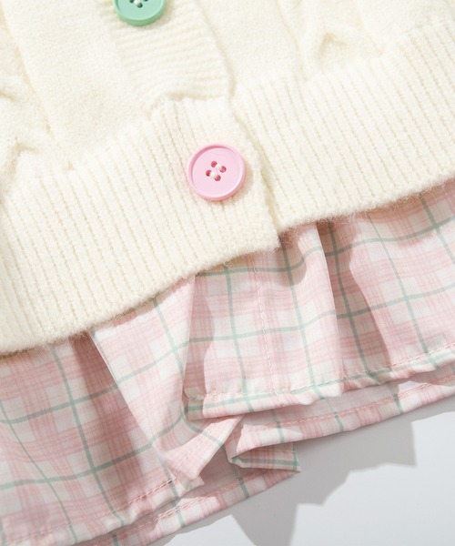HOOK(フック)の「HOOK for girls 刺繍リボン ケーブルニットカーディガン 裾チェック切替 レイヤード風 (AW)(カーディガン/ボレロ・レディース・グレー/ライトベージュ/ピンク・FREE)」の18枚目の写真