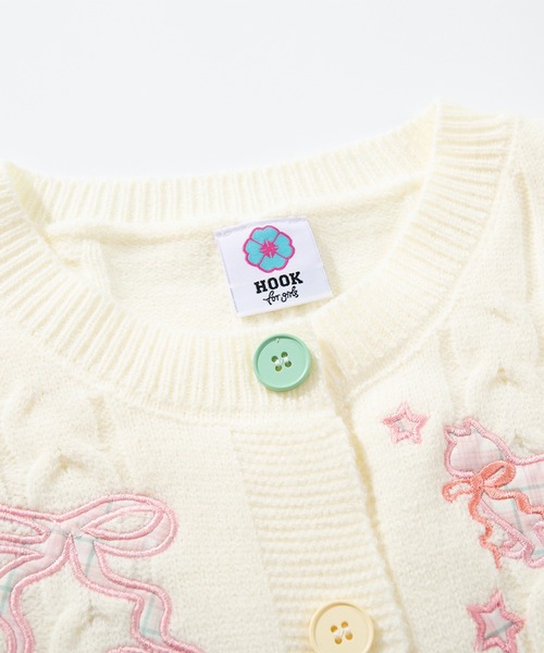 HOOK(フック)の「HOOK for girls 刺繍リボン ケーブルニットカーディガン 裾チェック切替 レイヤード風 (AW)(カーディガン/ボレロ・レディース・グレー/ライトベージュ/ピンク・FREE)」の20枚目の写真