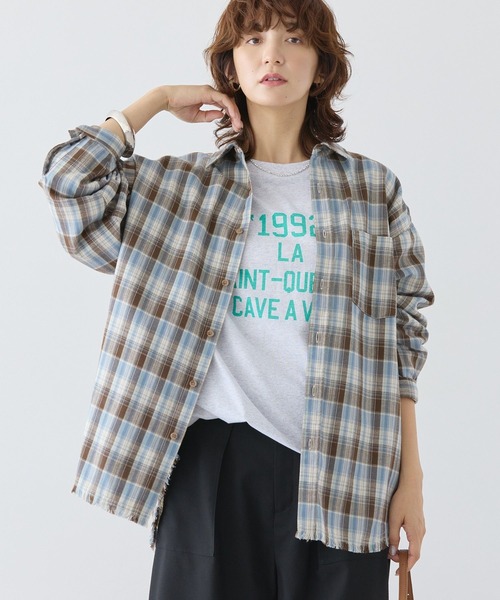セール】フリンジヘム起毛チェックシャツ（シャツ/ブラウス