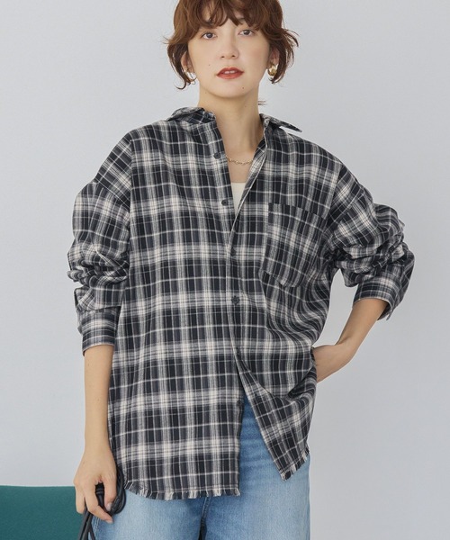 AMERICAN HOLIC(アメリカンホリック)の「フリンジヘム起毛チェックシャツ(シャツ/ブラウス・レディース・ブルー系その他3/ブラック系その他3・L/M)」の8枚目の写真